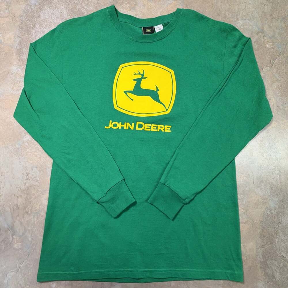 Vintage John Deere Long Sleeve Shirt Men’s Medium Green Yellow Big Logo Outdoor